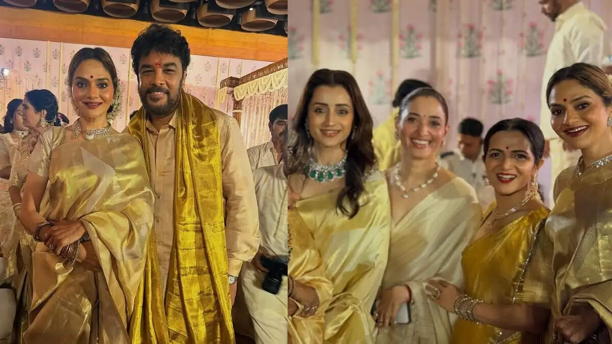 த்ரிஷாவுடன் ரோஜா பட ஹீரோயின் மதுபாலா!.. குஷ்பு மகள் திருமணத்தில் கலக்கல் போஸ்!..